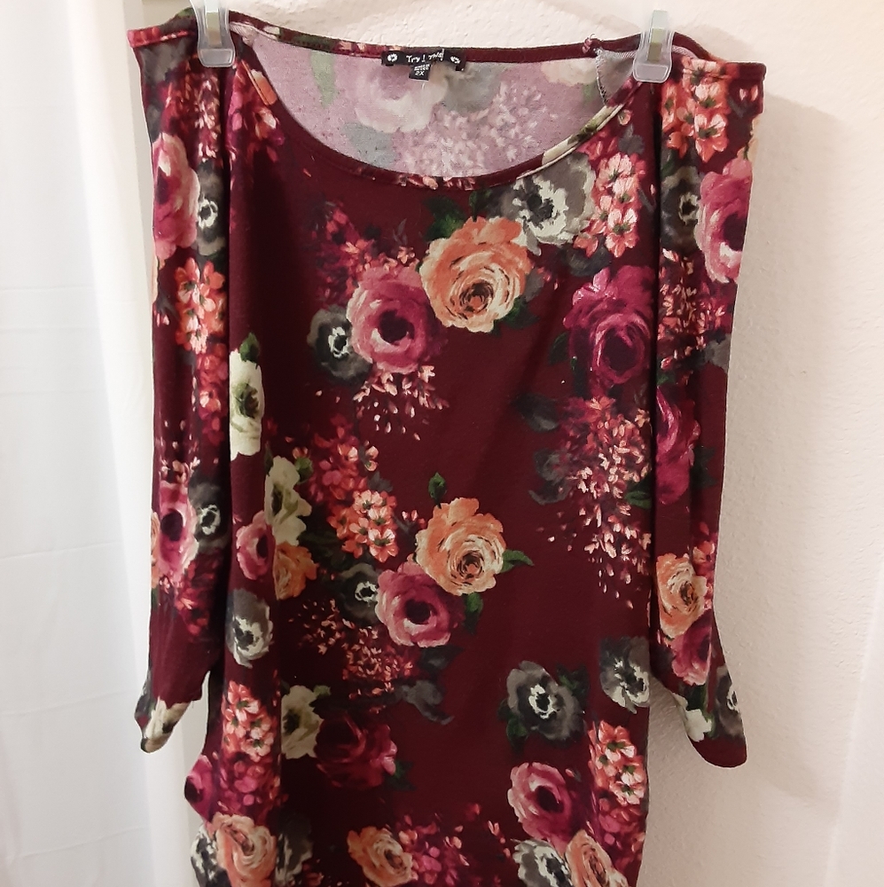 Maroon Floral Long Sleeve Shirt